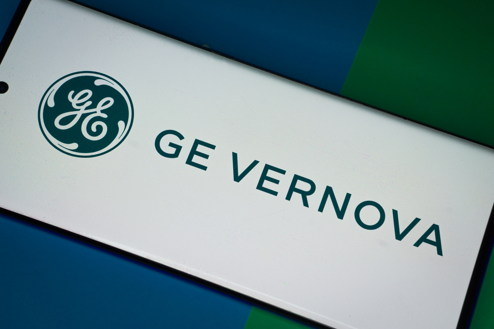 GE Vernova logo displayed on a smartphone screen.