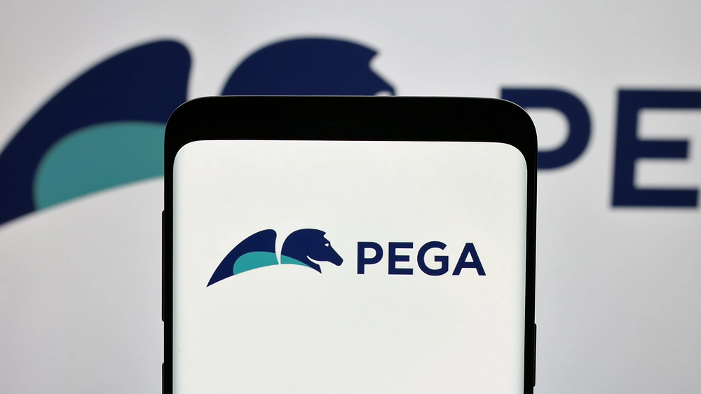 Stuttgart, Germany - 12-11-2024: Mobile phone with logo of US software company Pegasystems Inc. (Pega) on screen. Focus on phone display. — Stock Editorial Photography