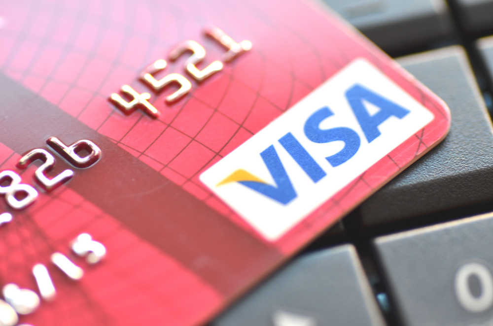 close up a Visa credit card logo