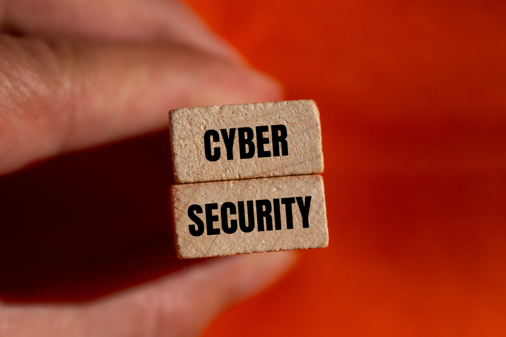 Cybersecurity text printed on blocks