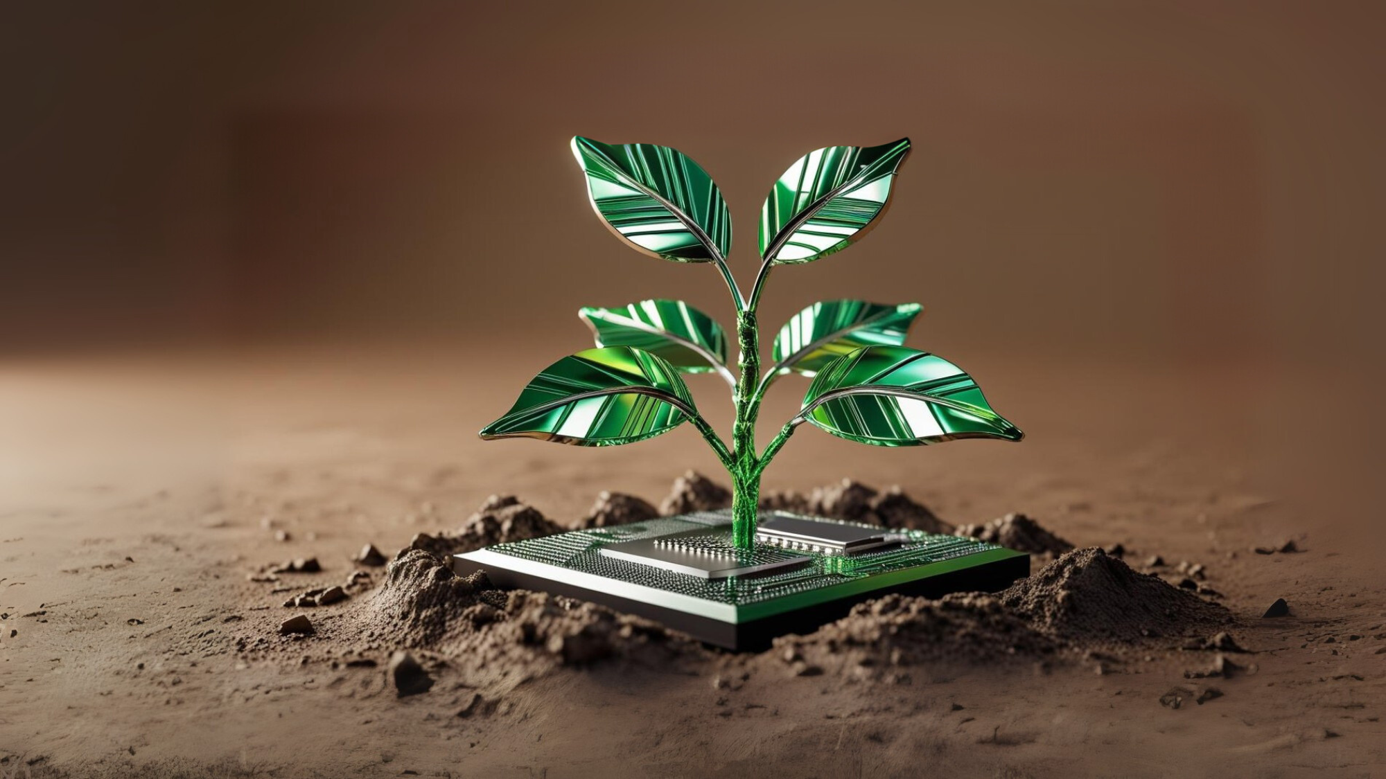 MarketBeat original image, copyright. Silicon chip growing like a plant, symbolizing growth and income from tech
