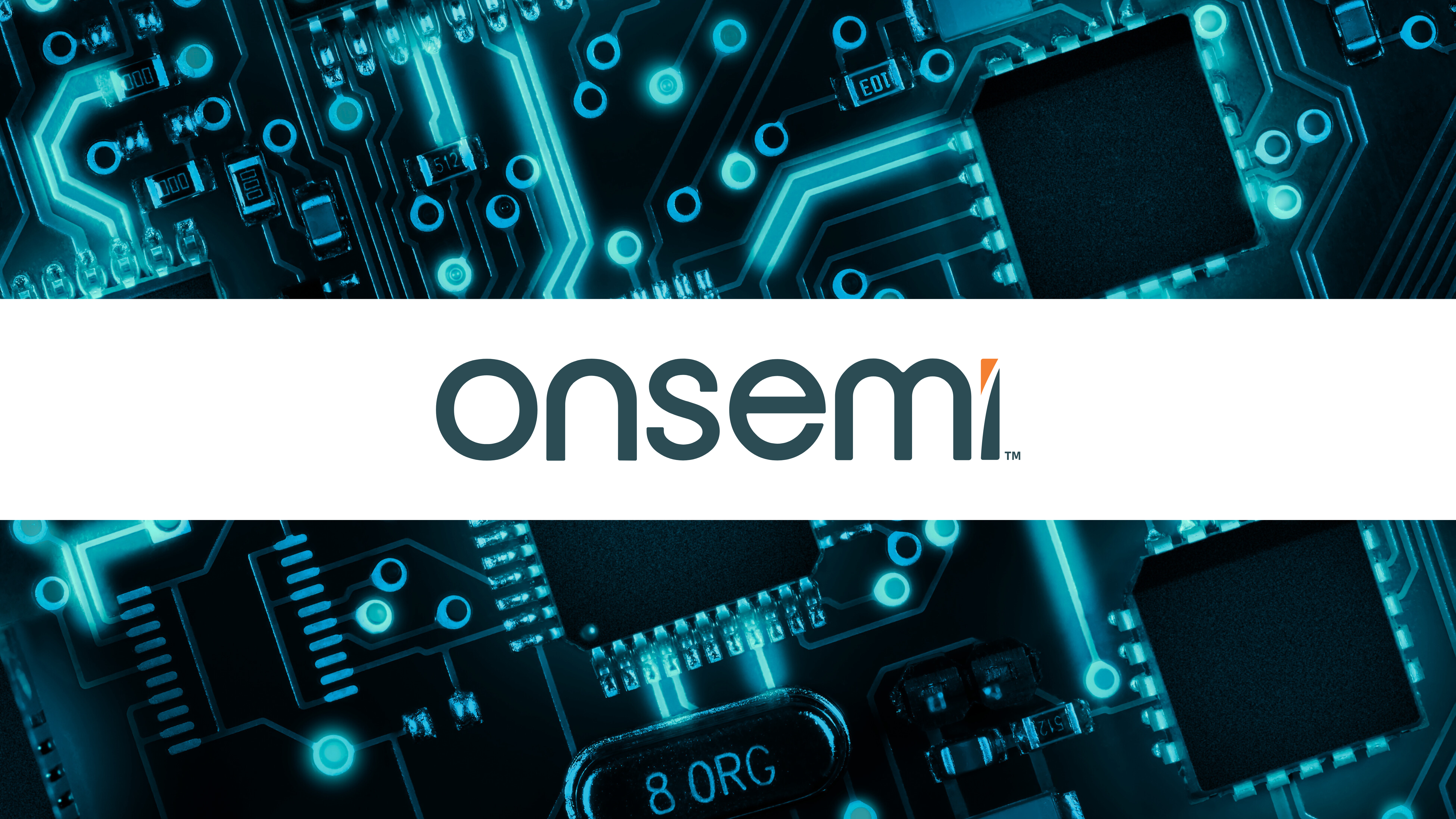Onsemi logo over semiconductor chip board