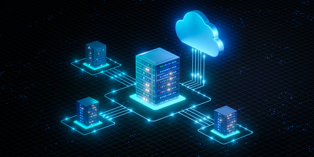 AI Data Center connected to digital clouds
