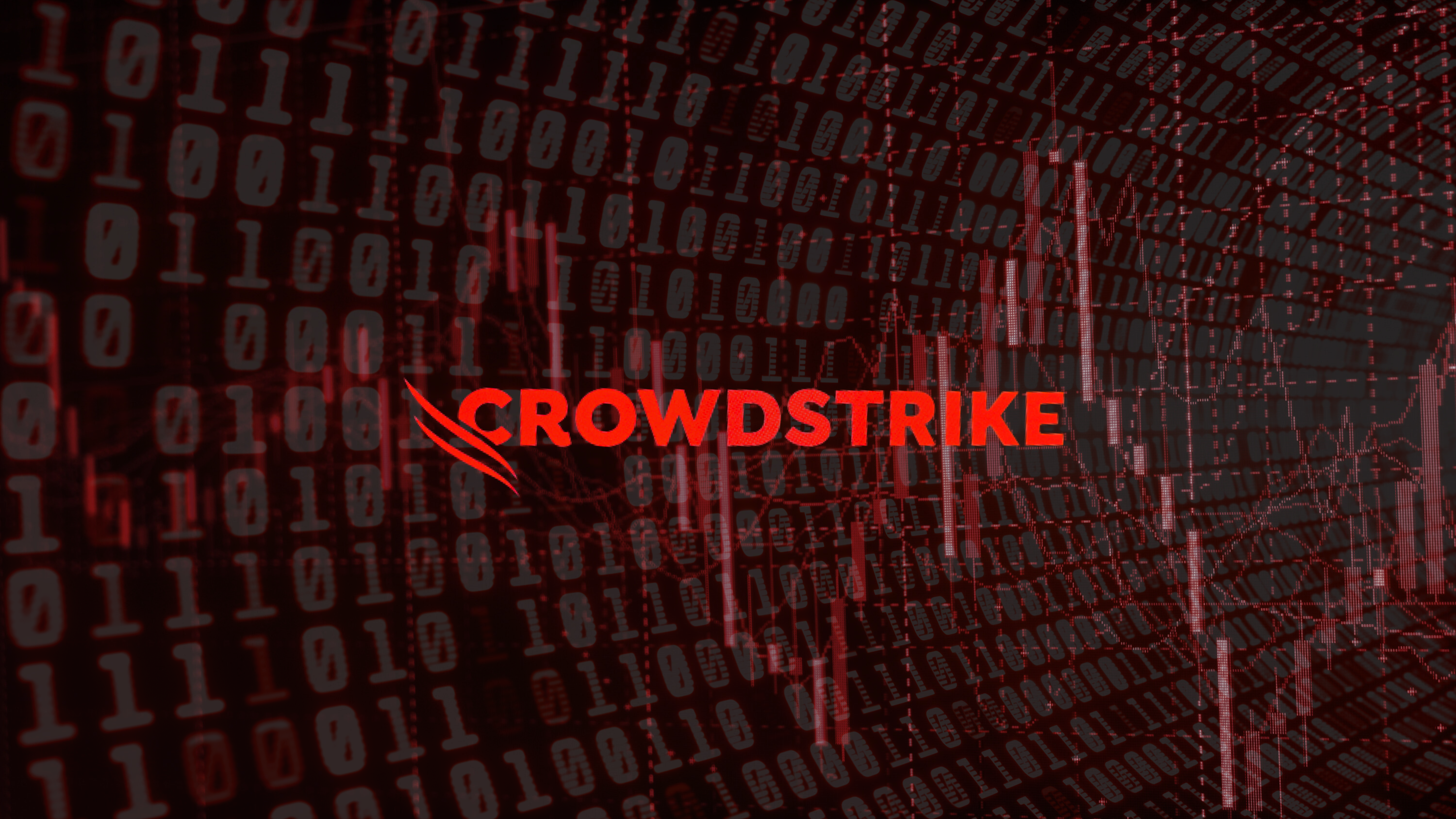 CrowdStrike binary code overlay stock chart decline