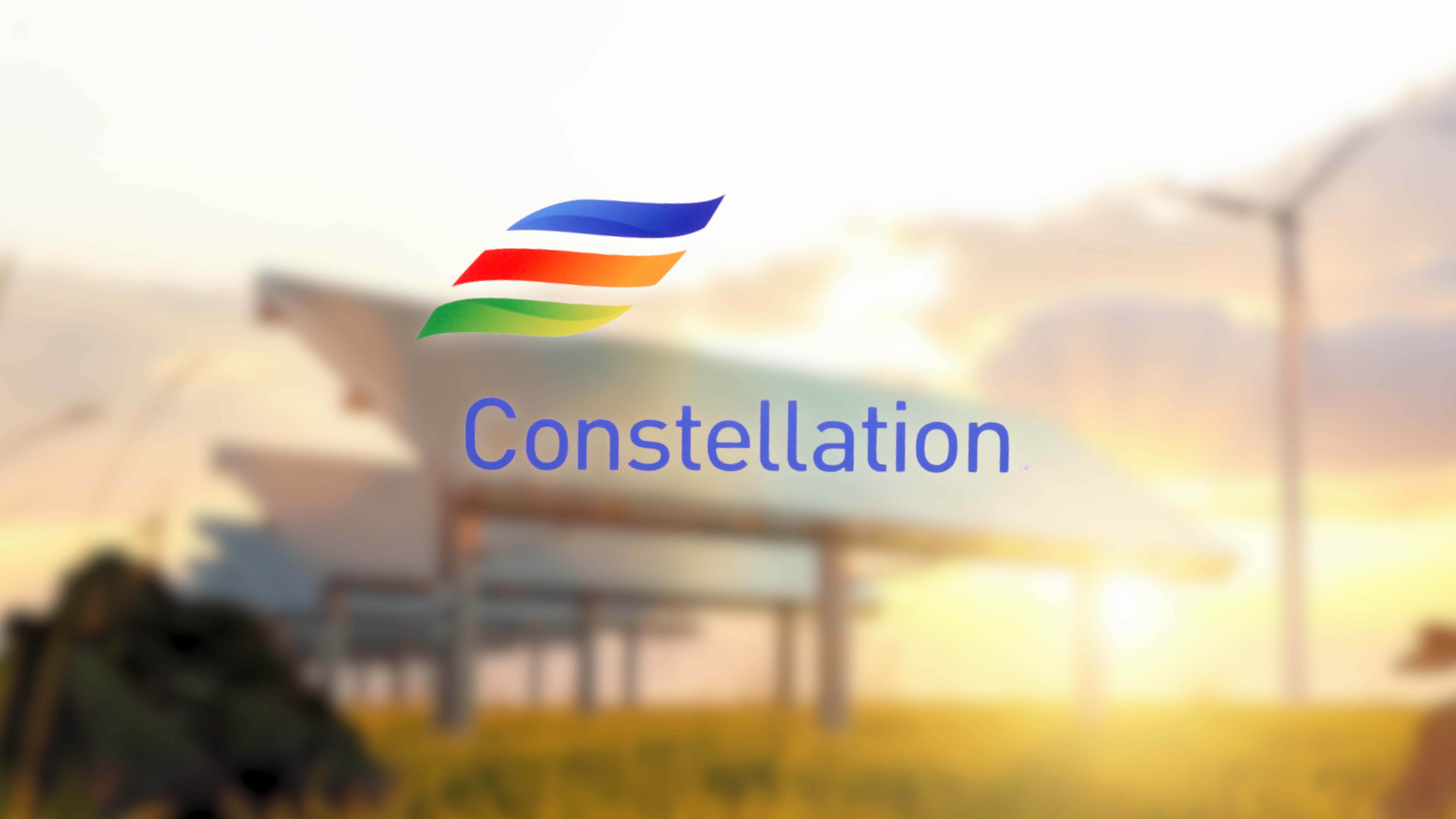 Constellation logo with solar and wind energy background