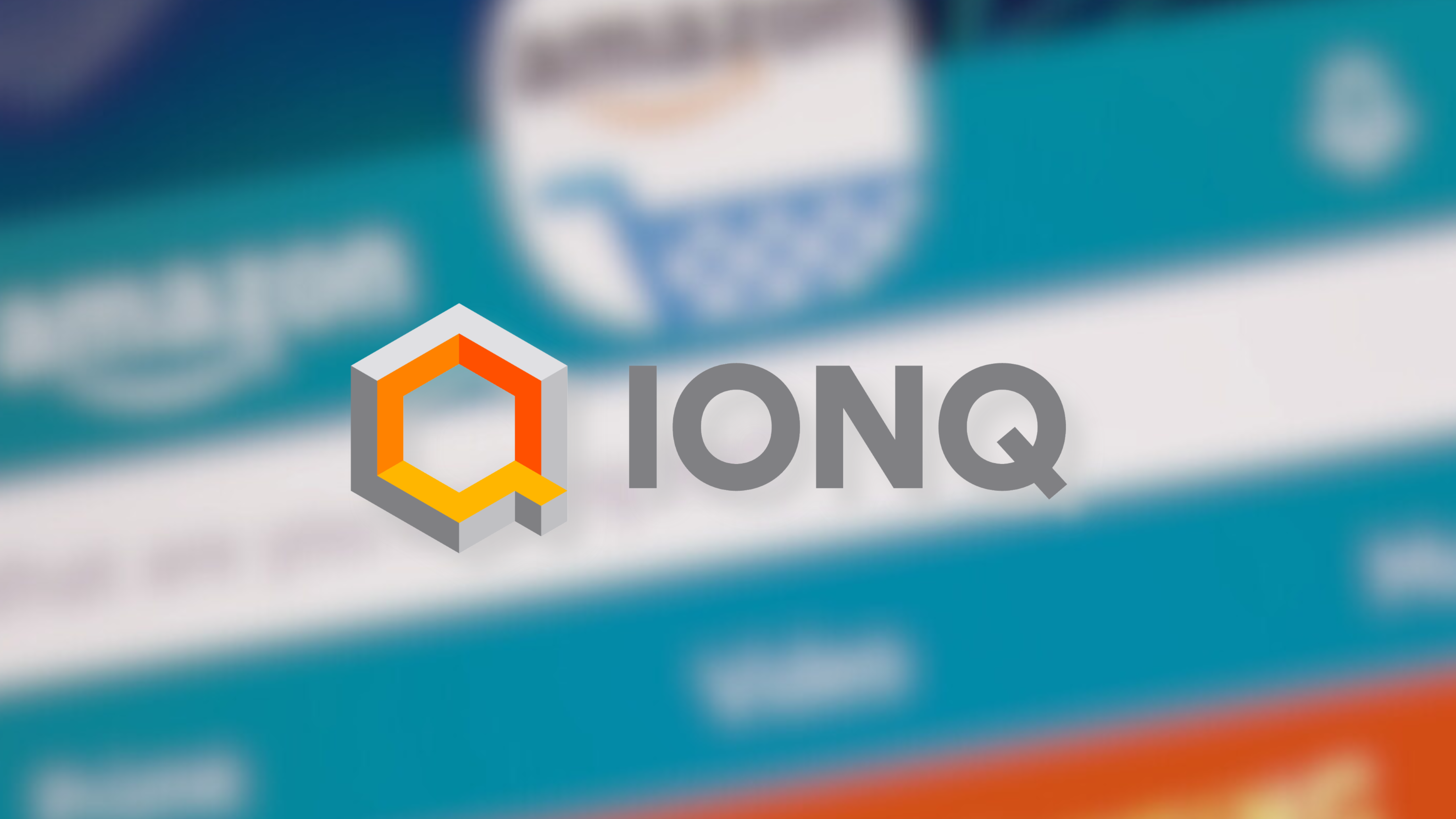 IonQ Logo over blurred Amazon app