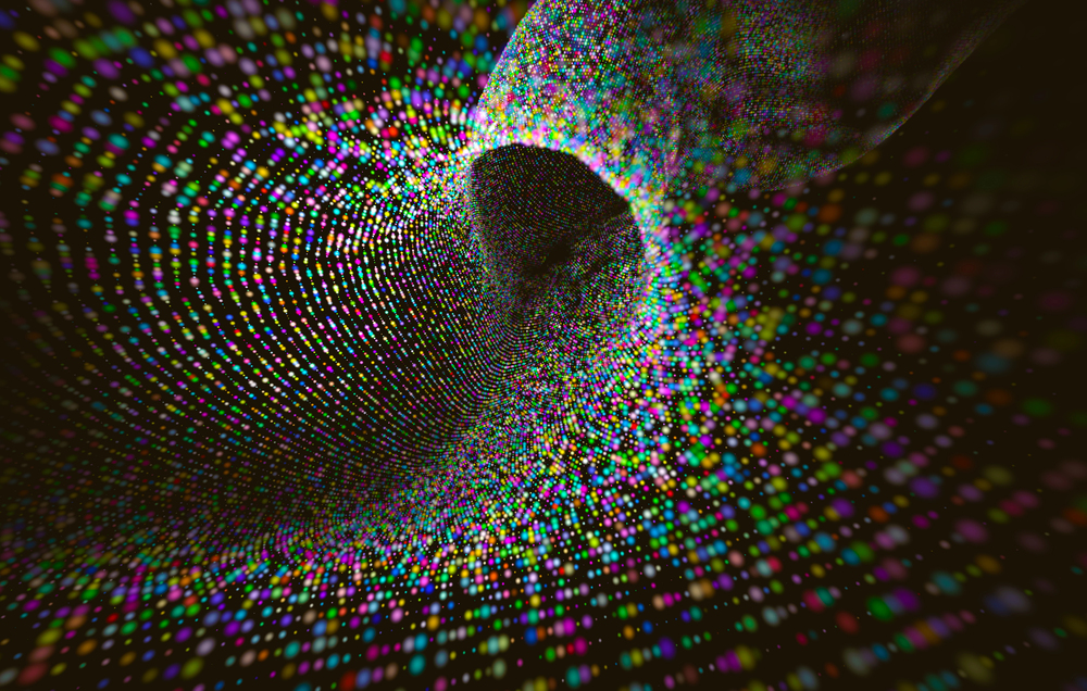 Science and technology concept.Big data and computing background.Abstract dots tunnel and waves.3d illustration — Photo