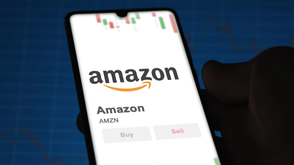 Amazon Stock on smartphone with buy and sell buttons