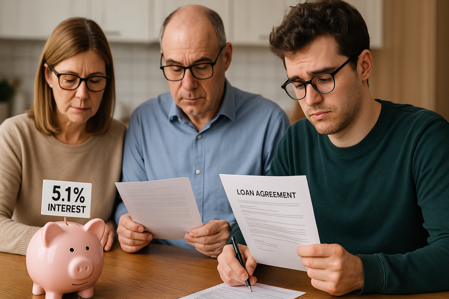 Parents agreeing with young adult son on an interest rate of a personal loan