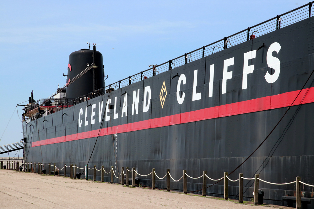 Cleveland, Ohio May 17, 2020The Steamship William G. Mather is a retired Great Lakes bulk freighter now restored as a museum ship CLEVELAND CLIFFS open to the public in Cleveland, Ohio.