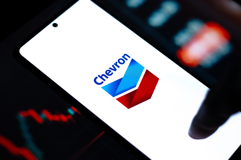 West Bangal, India - April 20, 2022 : Chevron Corporation logo on phone screen stock image.