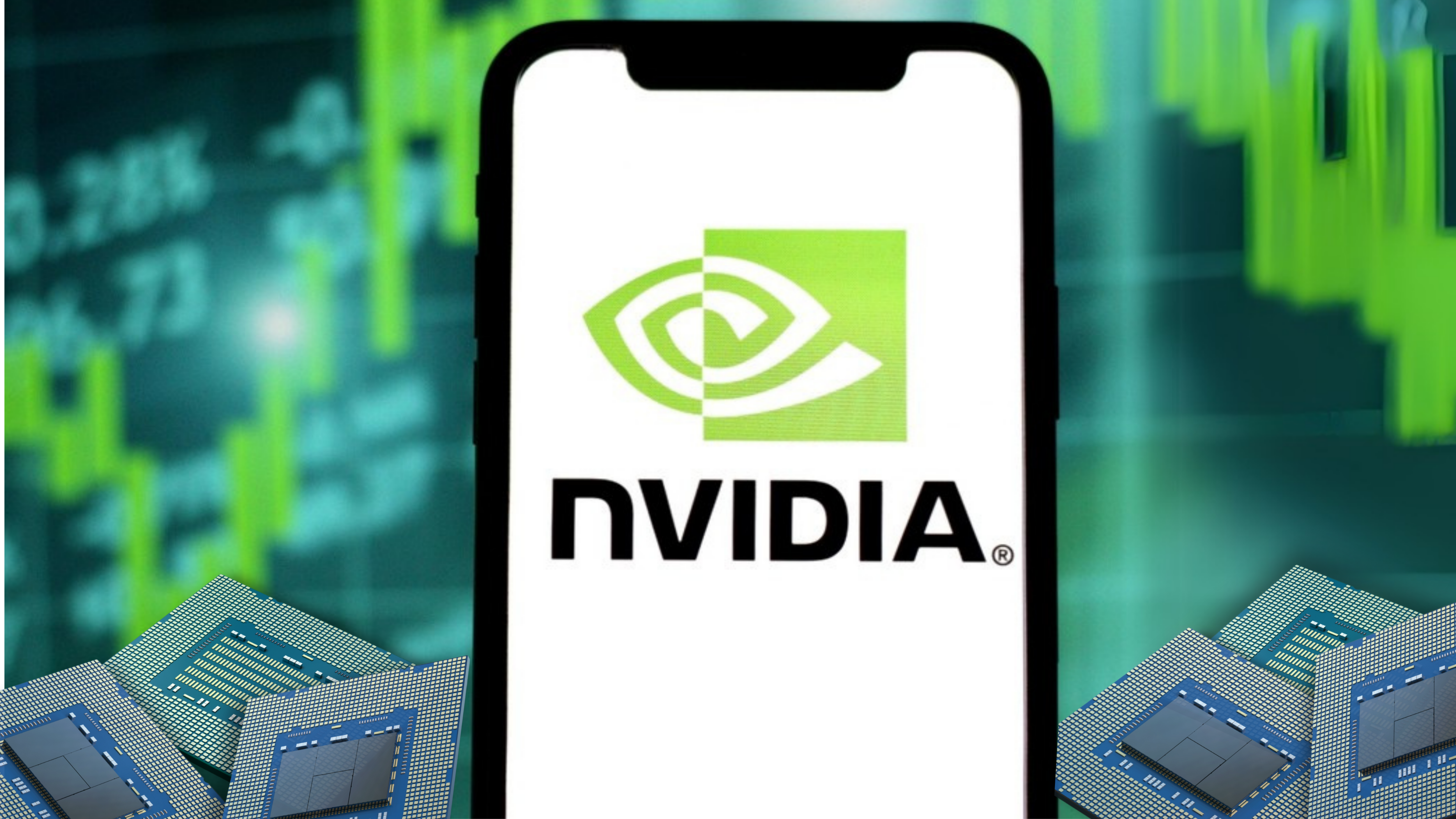 NVIDIA semiconductors and stock chart background