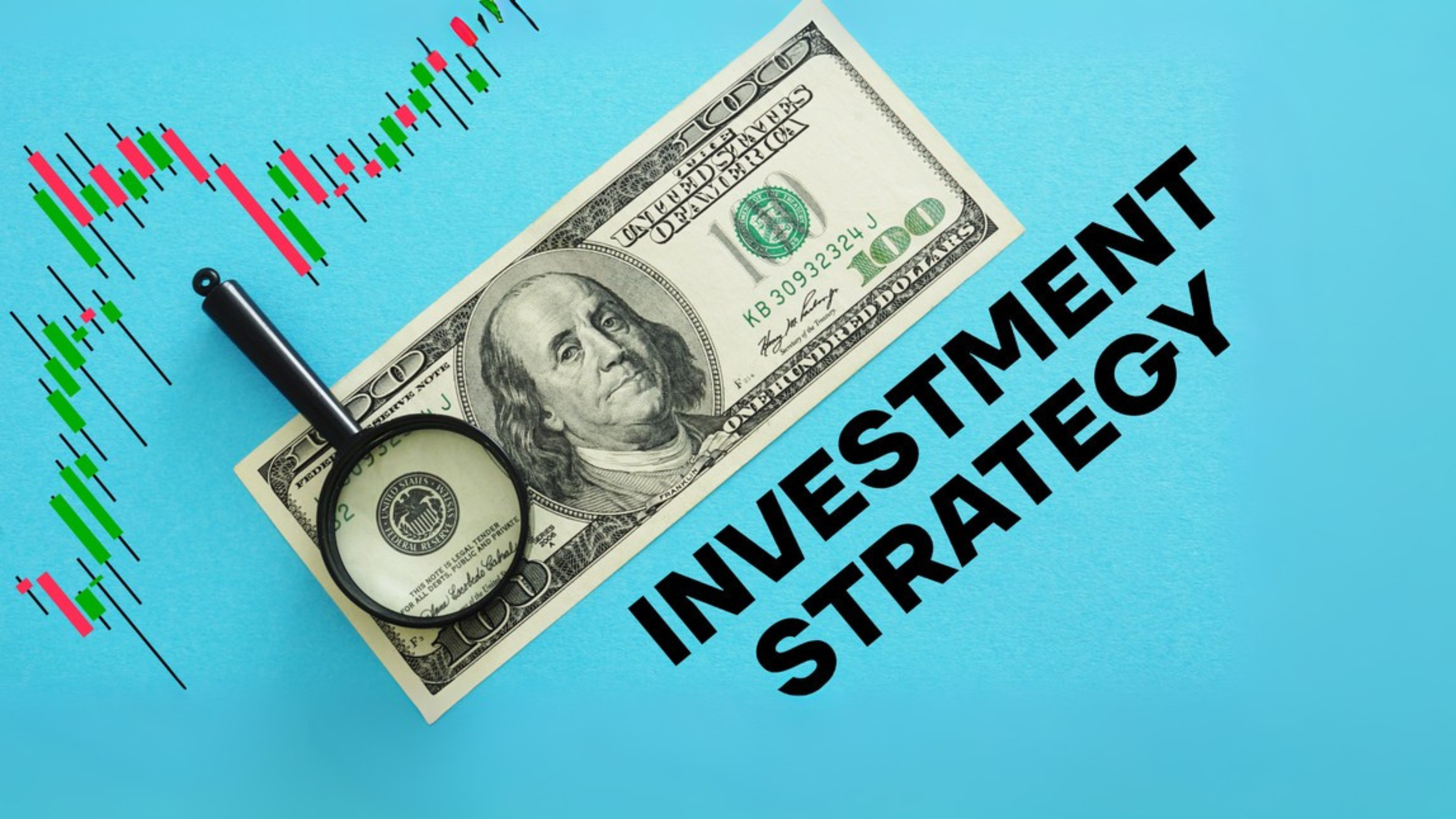 Investment strategy is shown using the text and photo of dollars
