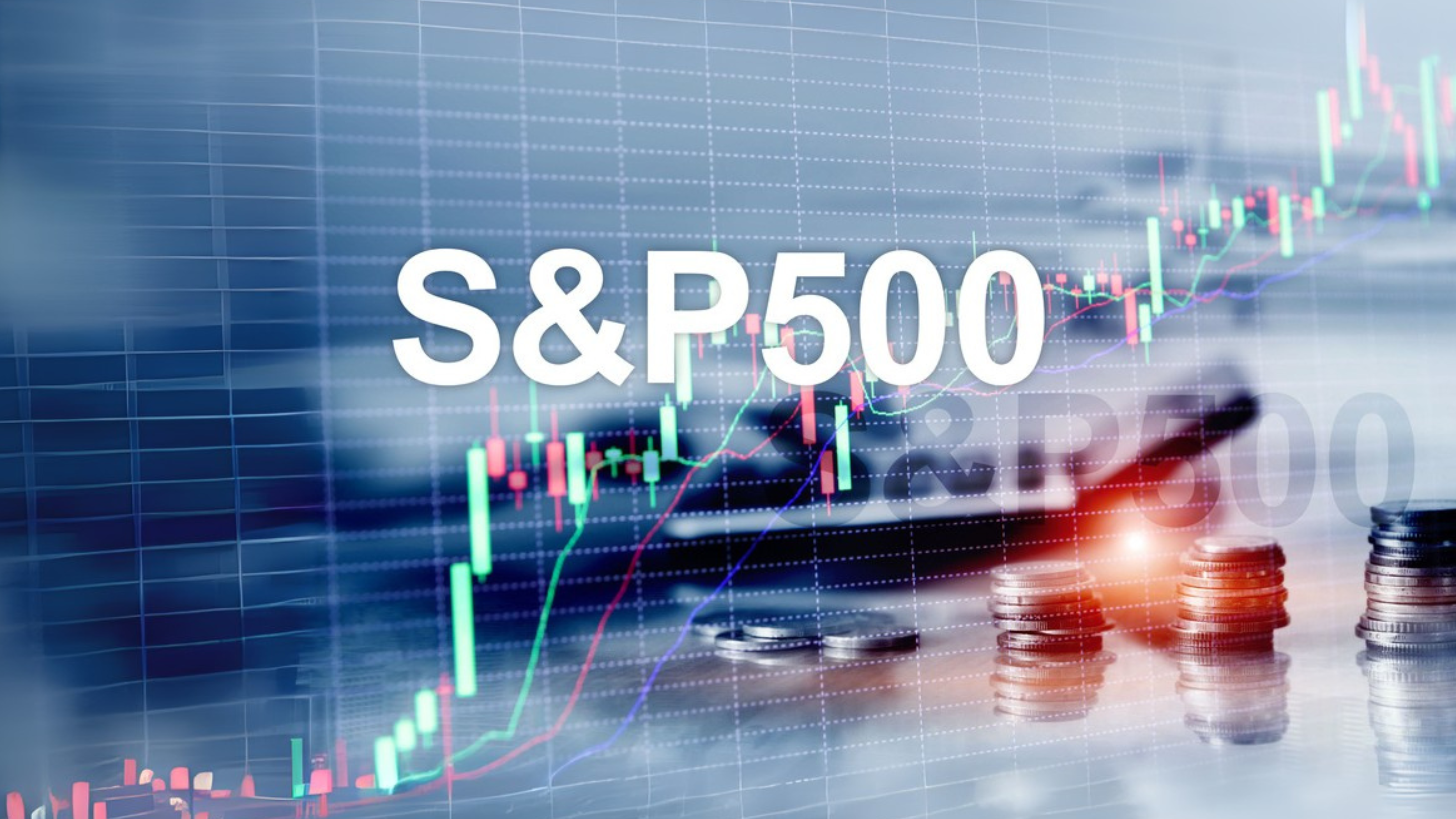 S&P 500 text over stock chart