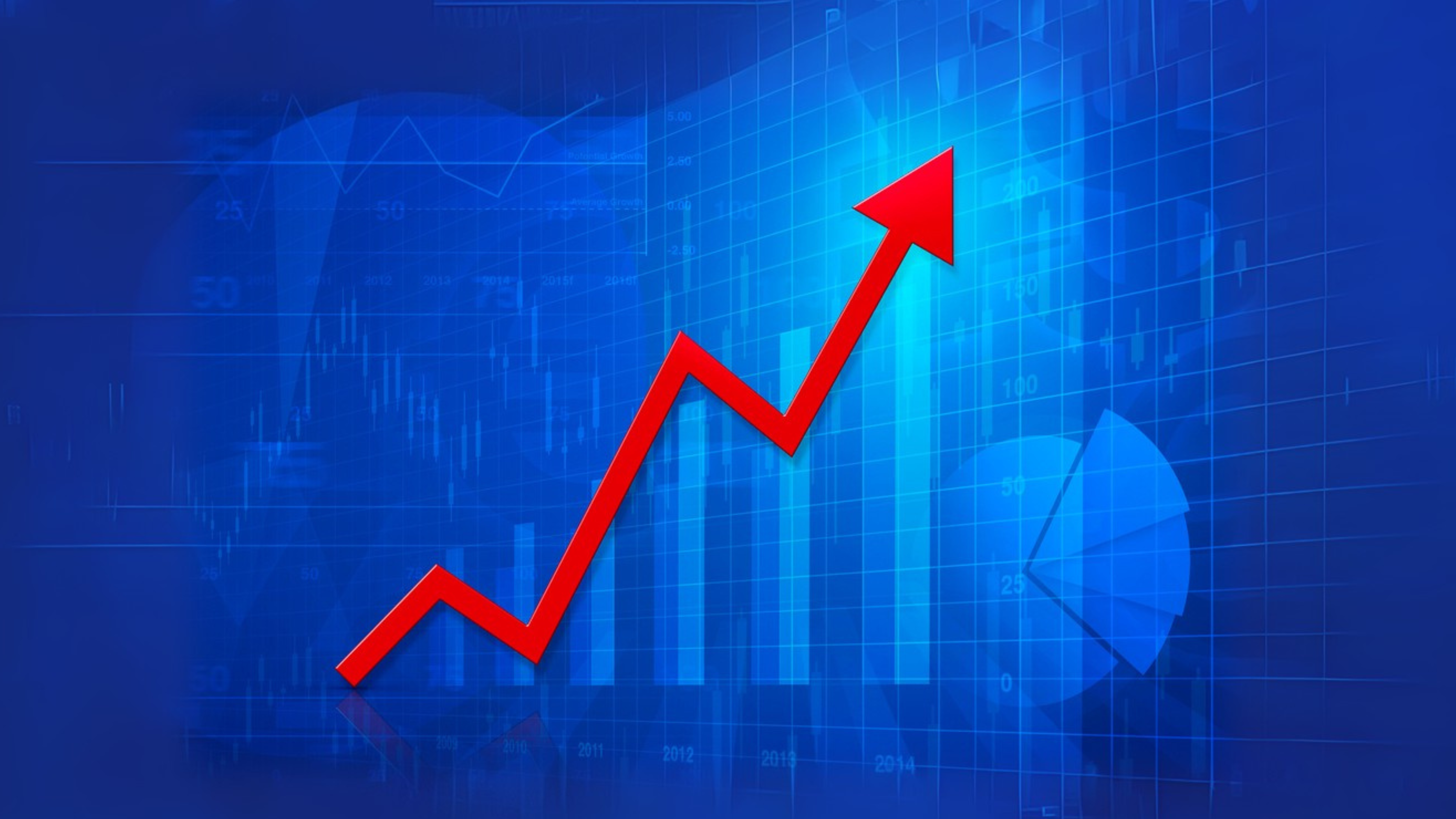 Red arrow head with financial chart and graph