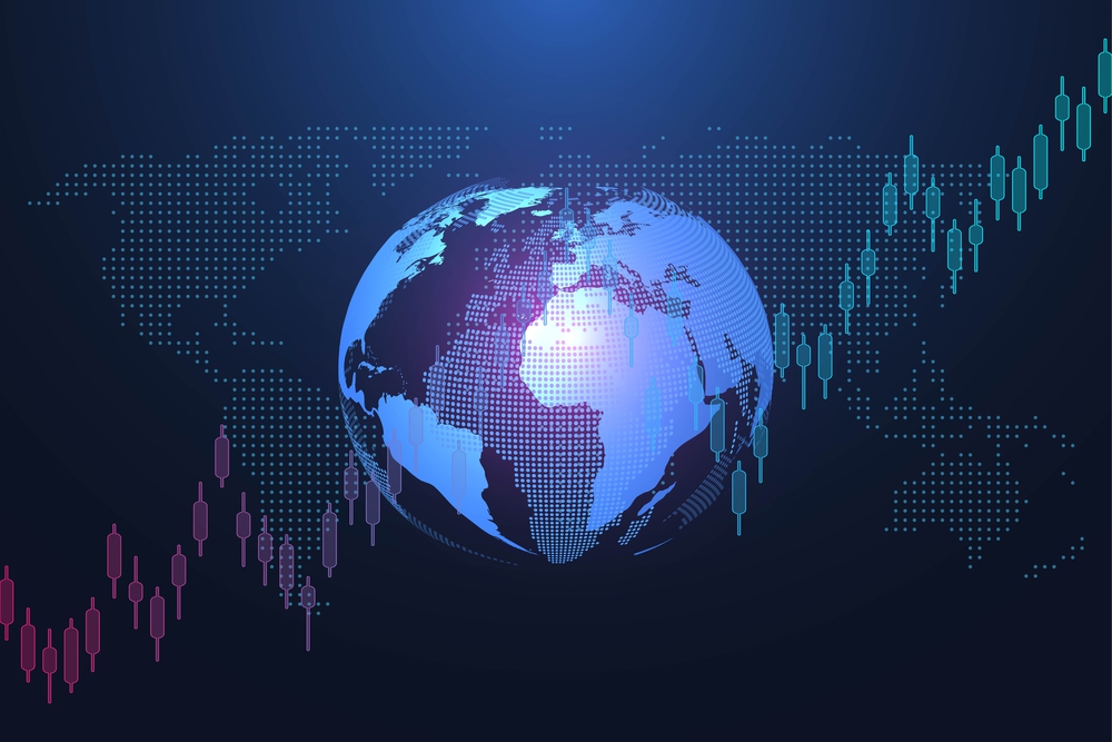 Stock market or forex trading business graph chart for financial investment concept. Business presentation for your design and text. Economy trends, business idea and technology innovation design