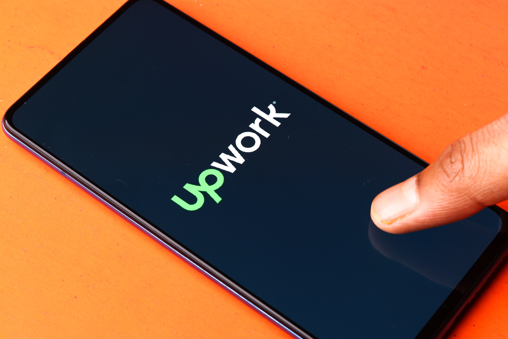 Upwork logo on cellphone