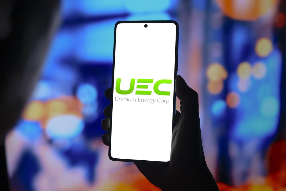 August 24, 2024, Paraguay. In this photo illustration, the Uranium Energy Corporation (UEC) logo is displayed on a smartphone screen
