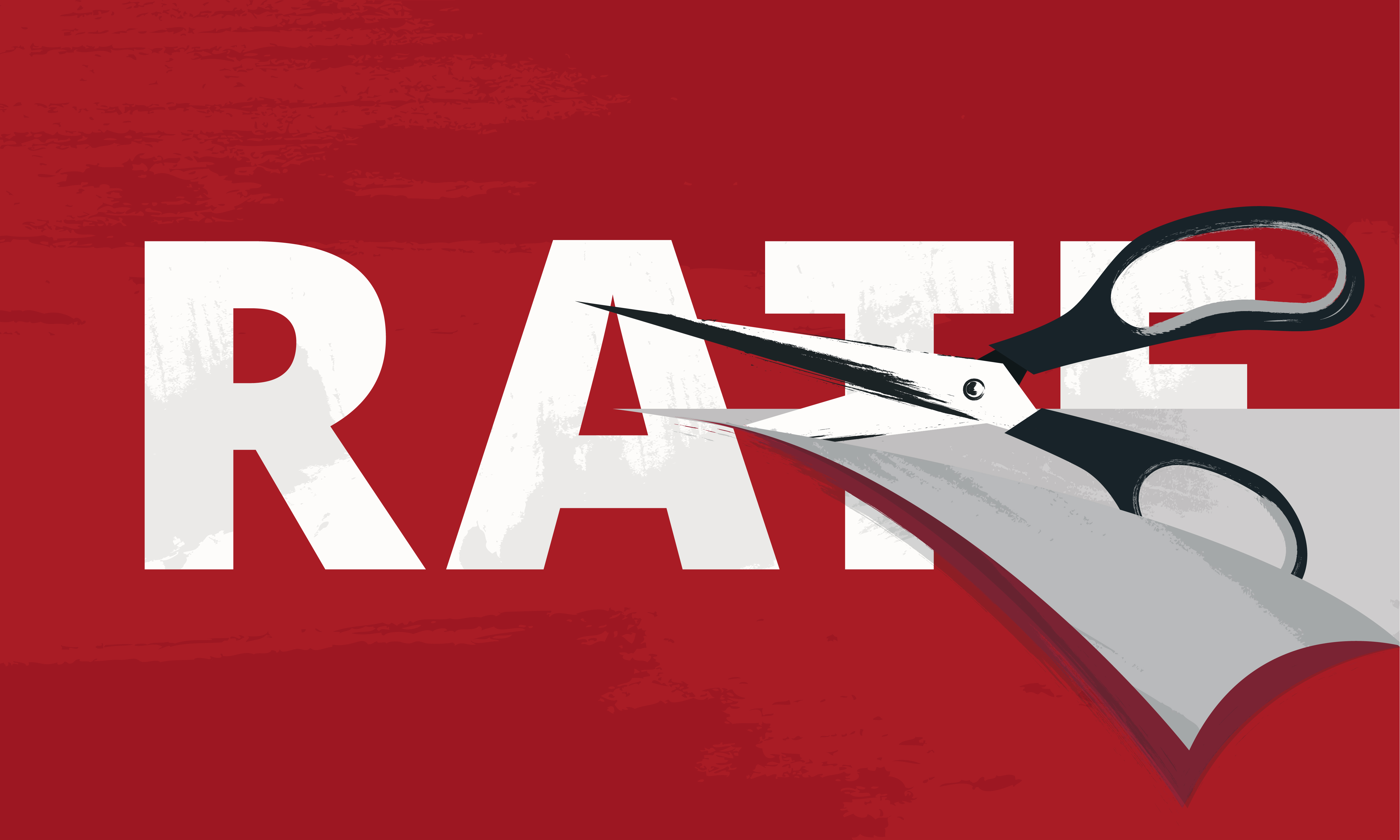 Rate cut vector illustration with a scissors cutting tax, hourly, interest rates as the metaphor of a costs reduce. Favorable lending terms. Business and finance. Economics and markets.