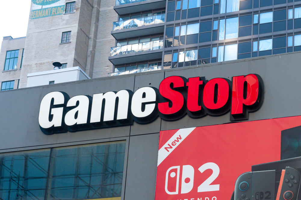 Toronto, ON, Canada July 30, 2025: View at the sign of GameStop computer game store in shopping mall..