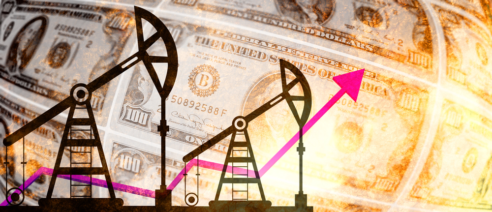 oil rigs with price arrows up 