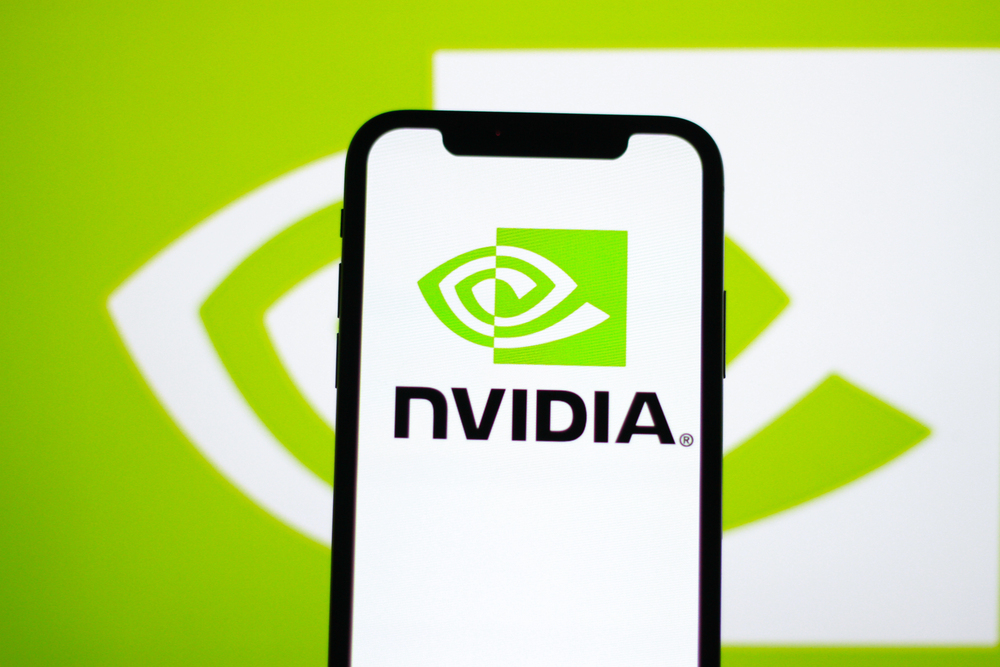 Logo of NVIDIA is displayed on a smartphone screen — Stock Editorial Photography