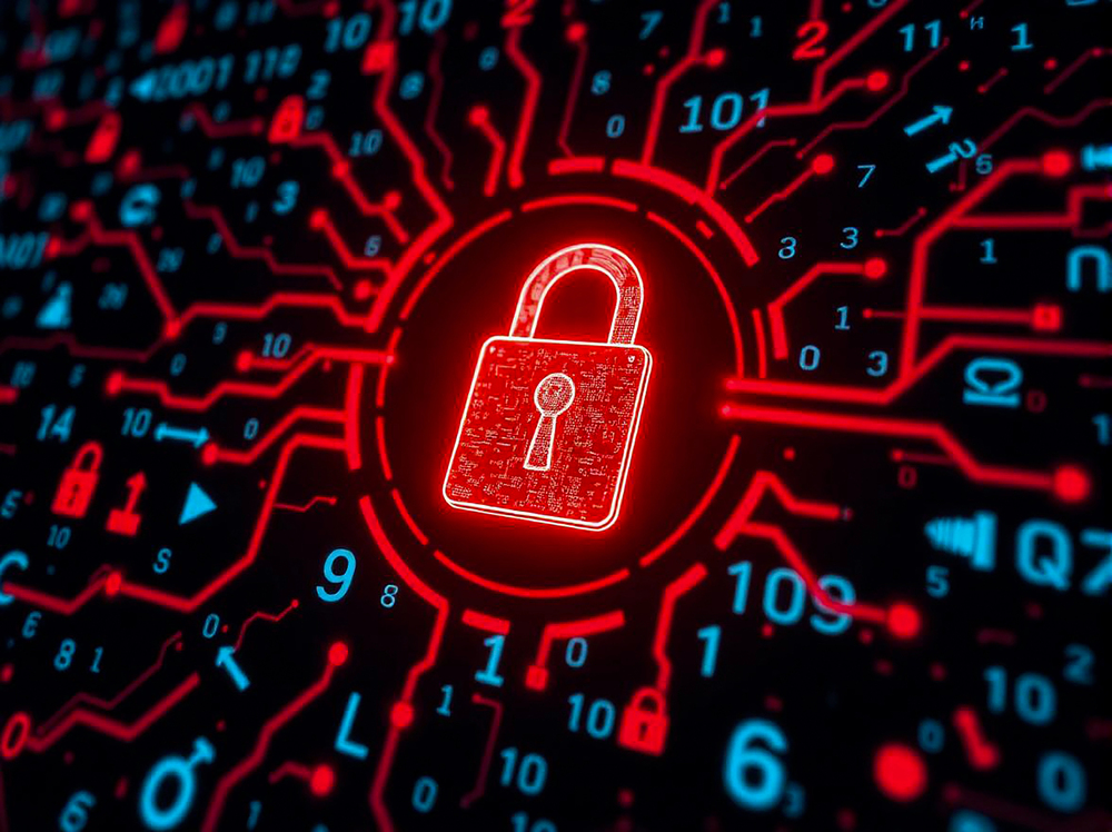Secure connection or cybersecurity service concept of compute motherboard and safety lock with login. Close-up. — Photo