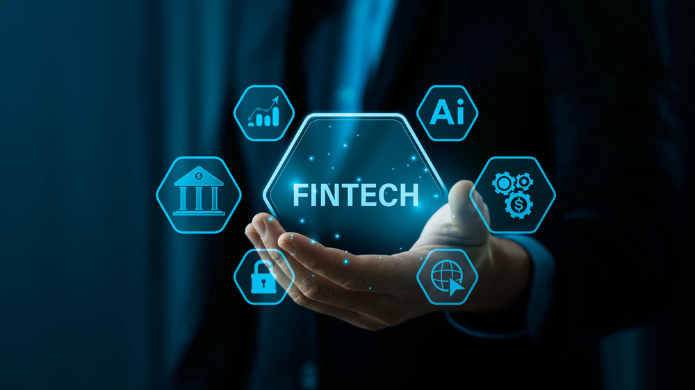 Fintech technology, integration of financial technology, artificial intelligence, and modern business solutions in a digital era, internet payment, online shopping, financial technology concept.