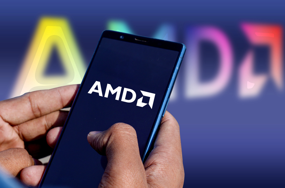 Dhaka,Bangladesh-01 January 2024:Advanced Micro Devices (AMD) logo on phone screen .