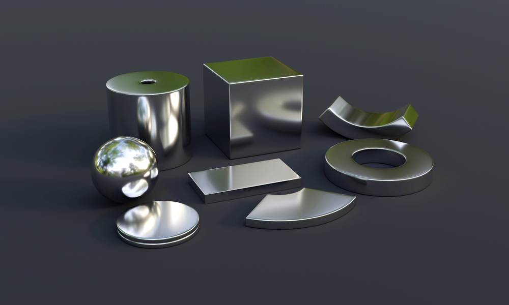 Neodymium rare earth magnets isolated on white background. 3d rendering
