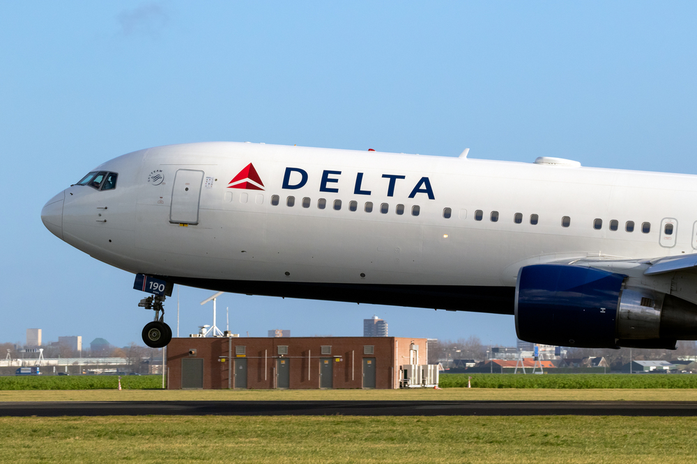 AMSTERDAM, THE NETHERLANDS - JAN 9, 2019: Delta Air Lines Airbus A330 passenger plane taking off from Amsterdam-Schiphol International Airport.