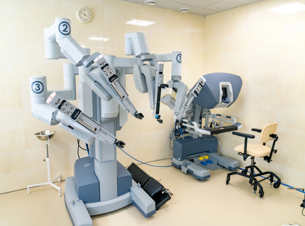 Modern robotic surgery equipment. Scientific surgical robot da vinci. - stock image