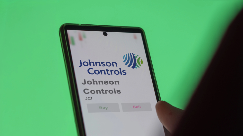 Cork, Ireland. Close up on logo of Johnson Controls on the screen of an exchange. Johnson Controls price stocks, $JCI on a device.