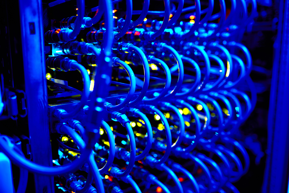Supercomputer with rows of cables