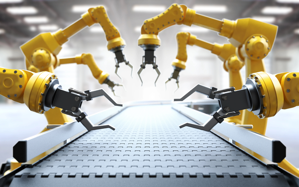 Robotic arms with conveyor — Photo