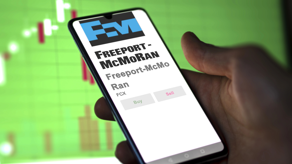 Close up on logo of Freeport-McMoRan on the screen of an exchange. Freeport-McMoRan price stocks, $FCX on a device.