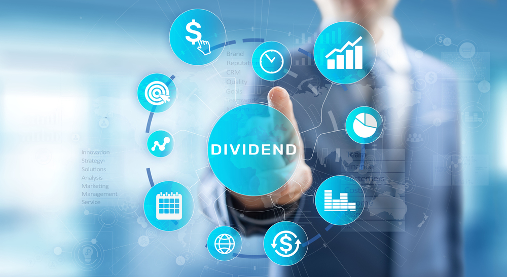 Virtual screen with finger pointing at dividends