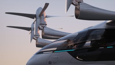 Vertical Aerospace aircraft against a sunset.
