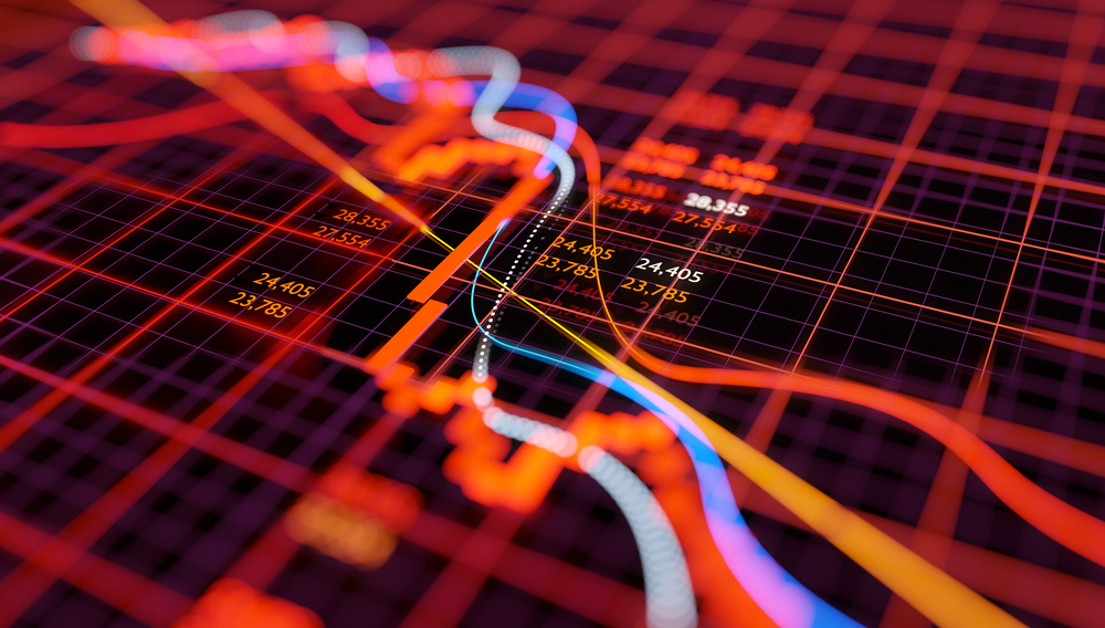 Stock chart in deep red showing a sharp decline.