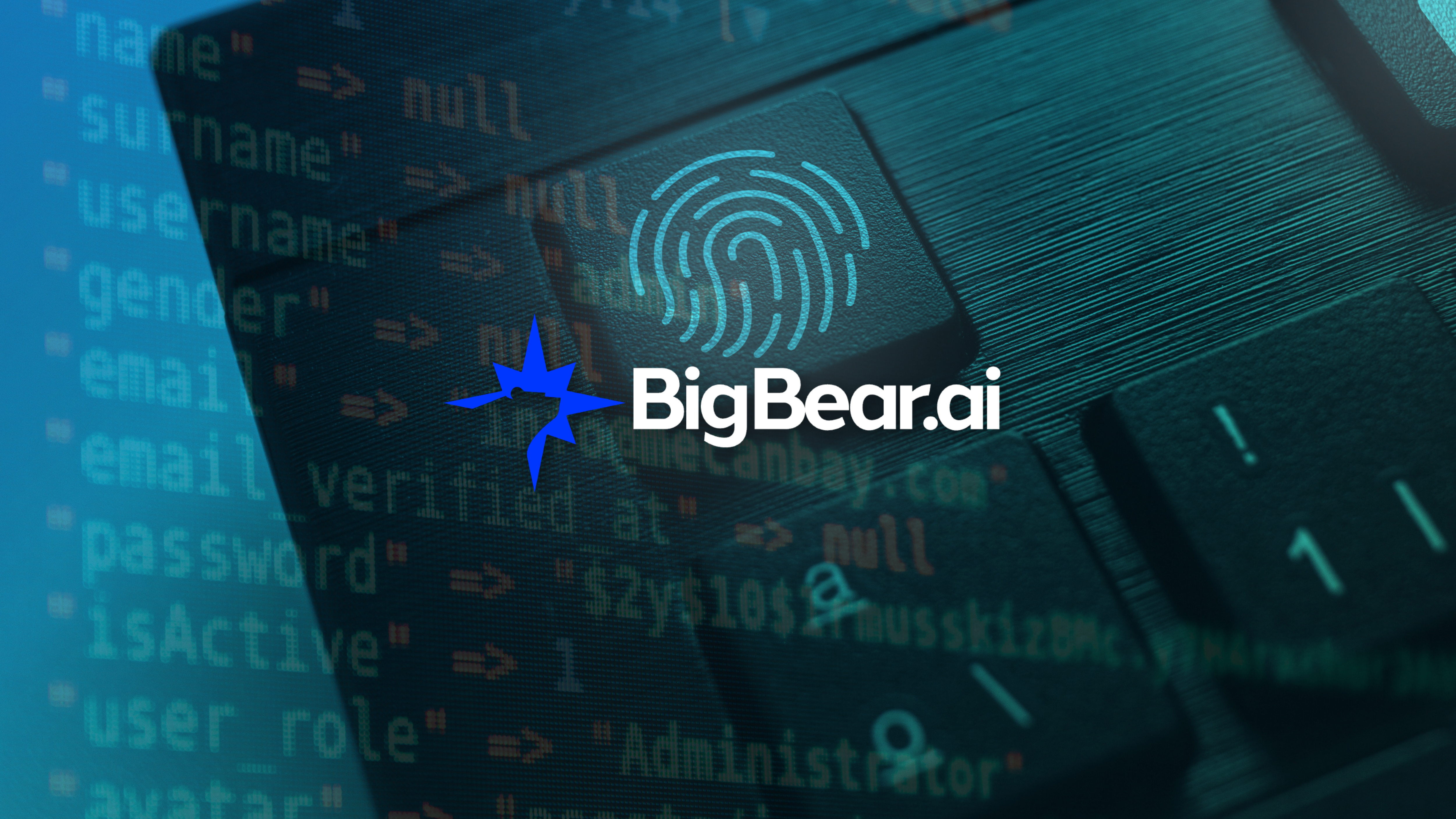 BigBear.ai logo over fingerprint security system and software code.