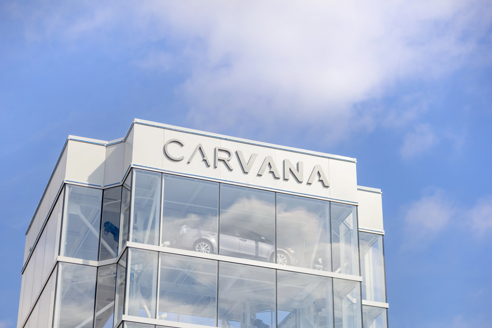A closeup of the Carvana logo on a 