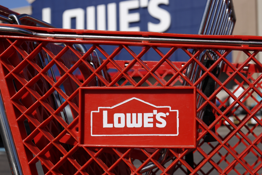 Lowe's shopping carts outside of store.