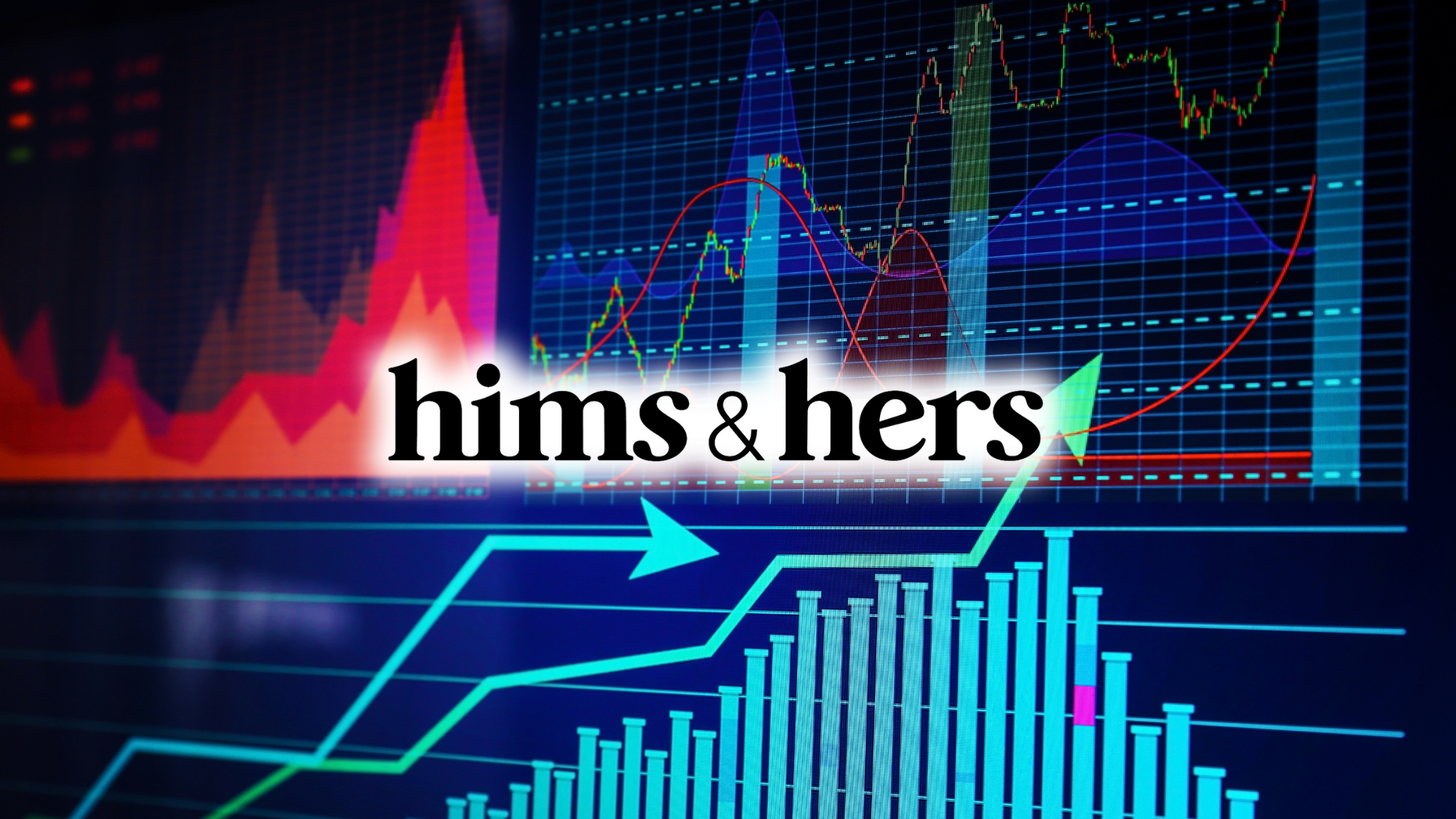 Hims and Hers Health logo positioned in front of stock chart.