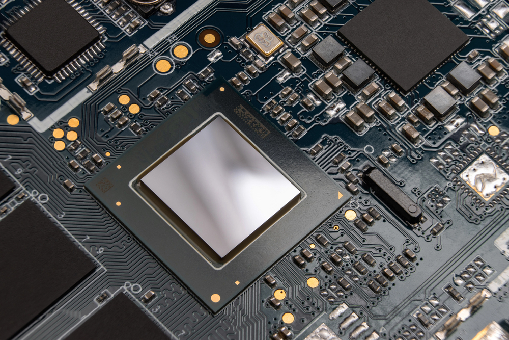 Close-up image of computer circuitry. 