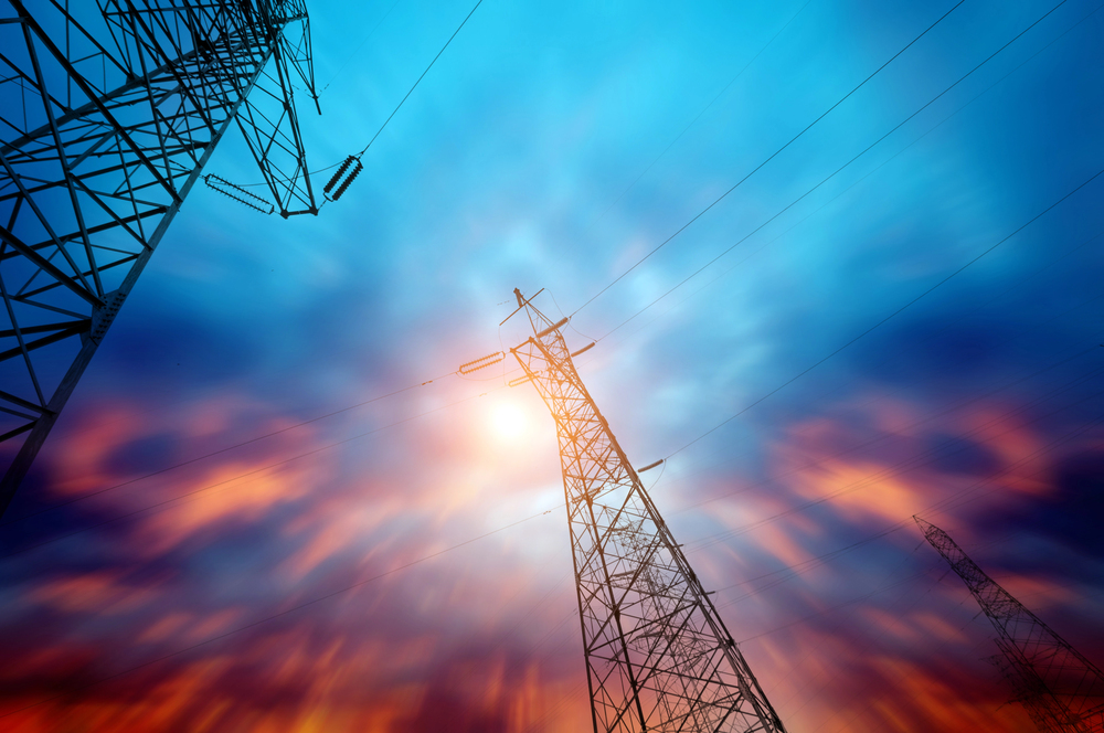 High voltage power rig at sunset. 