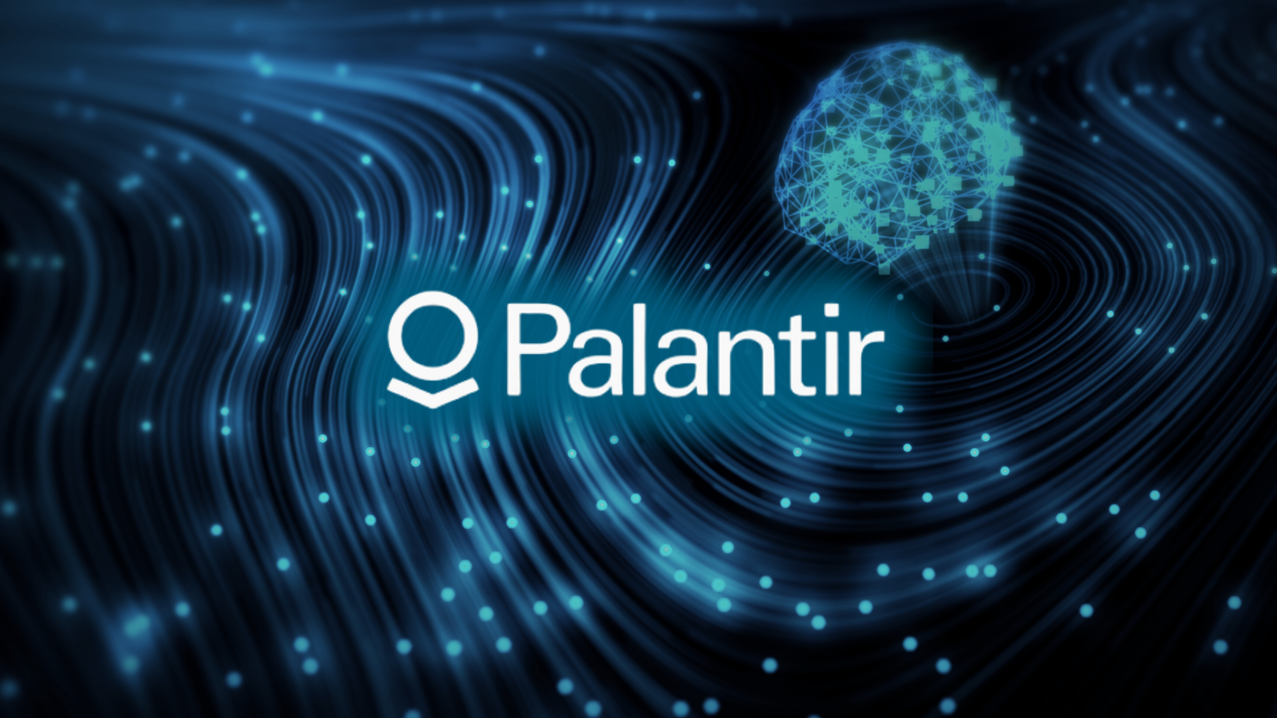 Palantir logo with an AI-themed digital background.