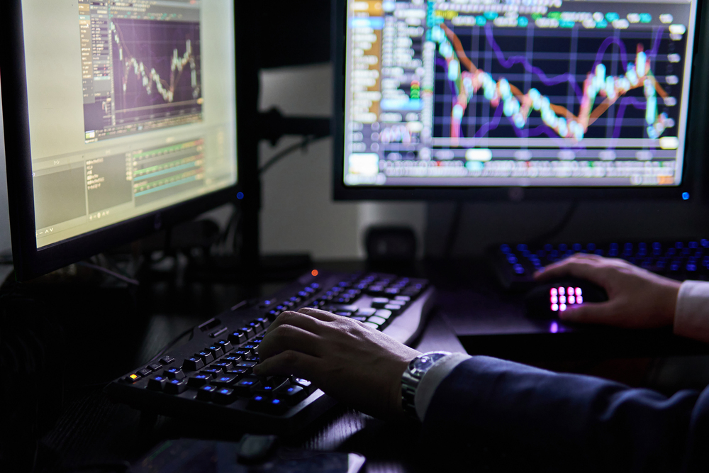 The desk of an investor in the stock market.                
