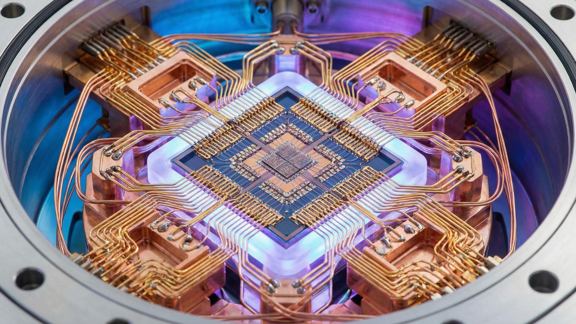 Close-up of a quantum computing chip. 