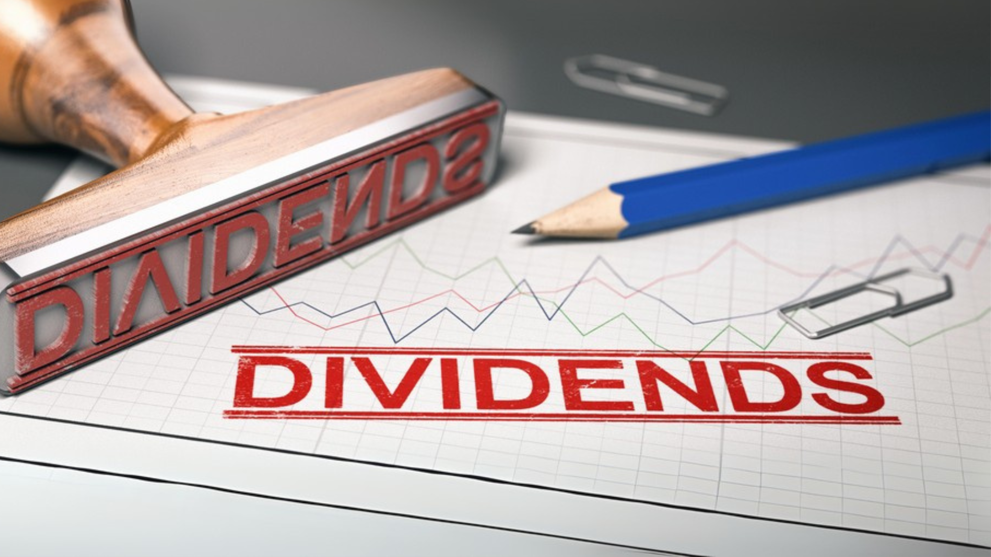 Dividend stamp and stock chart on financial report highlight high-yield energy, bank and grocery stocks under $20.