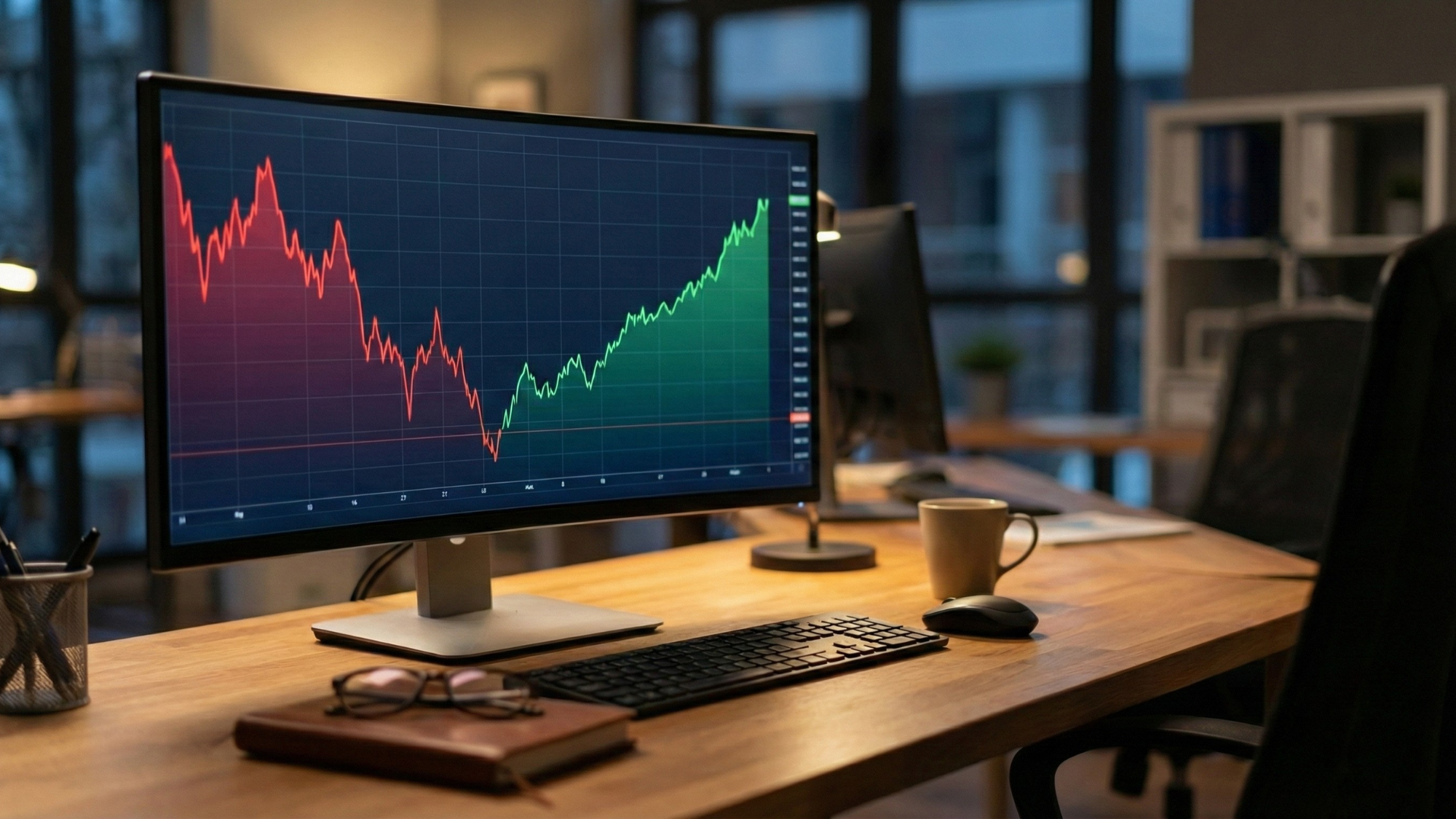 Stock chart displaying a bullish rebound, symbolizing assymetric upside.